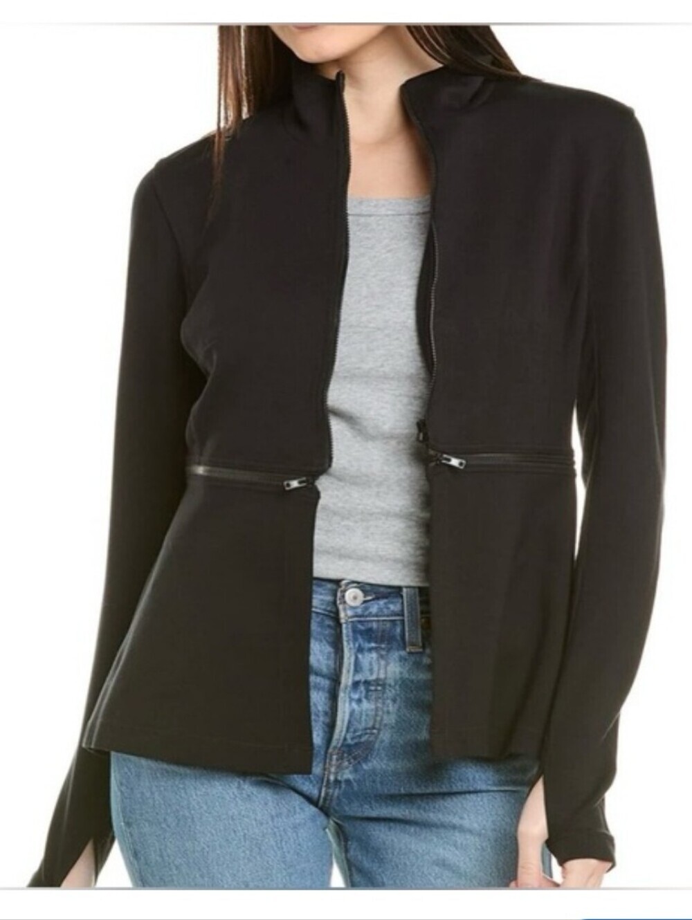CAbi Relax Stretch Knit Zip Off Jacket Size Small Black Womens